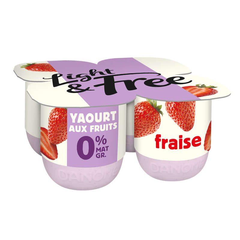 Light & Free Strawberry fruit yogurt 0% 4x125g