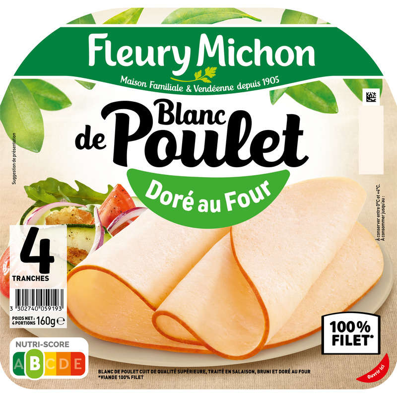 Fleury Michon Blanc de Poulet Doré au Four x4 Tranches 160 g