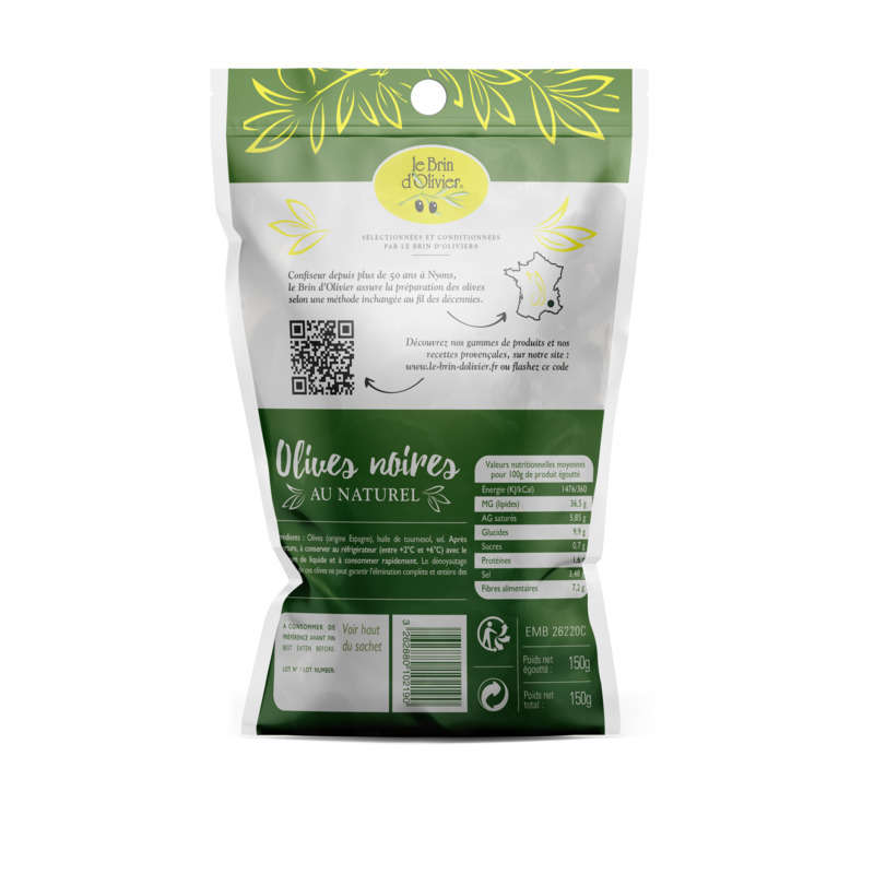 Le Brin D'Olivier Olives Noires Au Naturel 150G