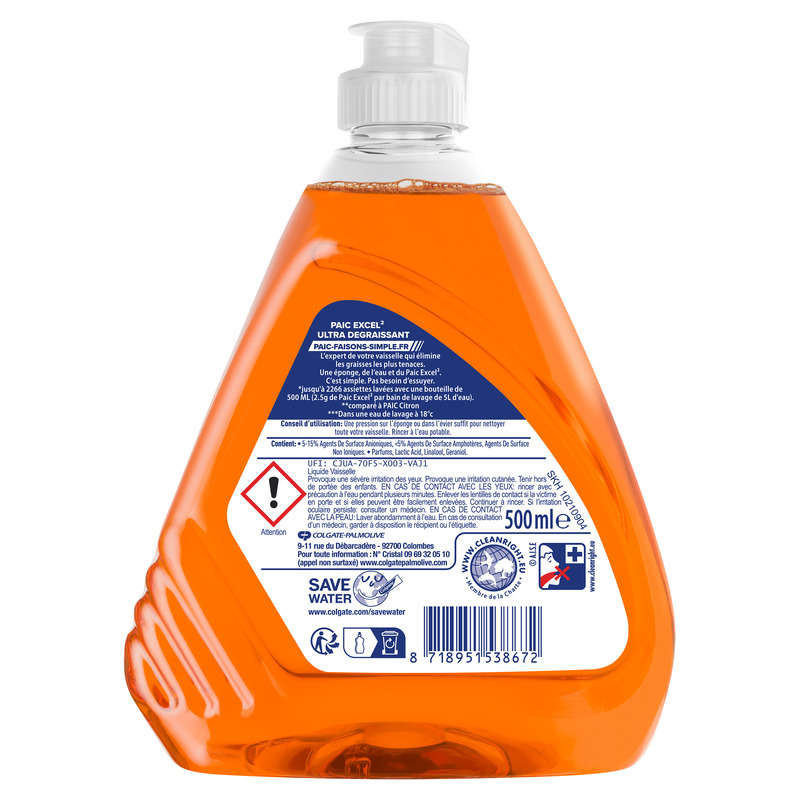 Paic excel liquide vaisselle ultra dégraissant 500ml