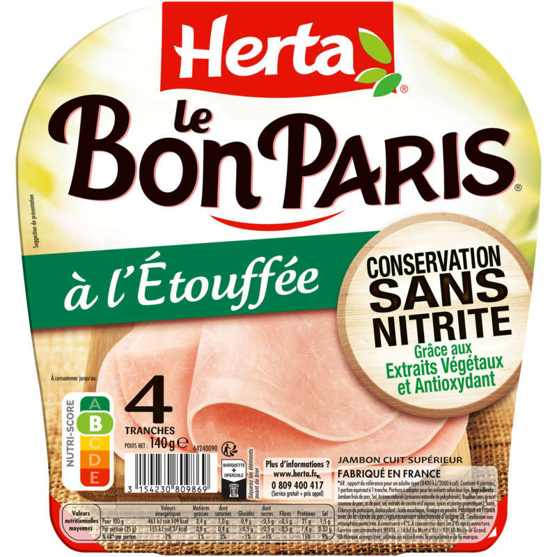 Herta Le Bon Paris jambon à l'étouffée 4 tranches 140g