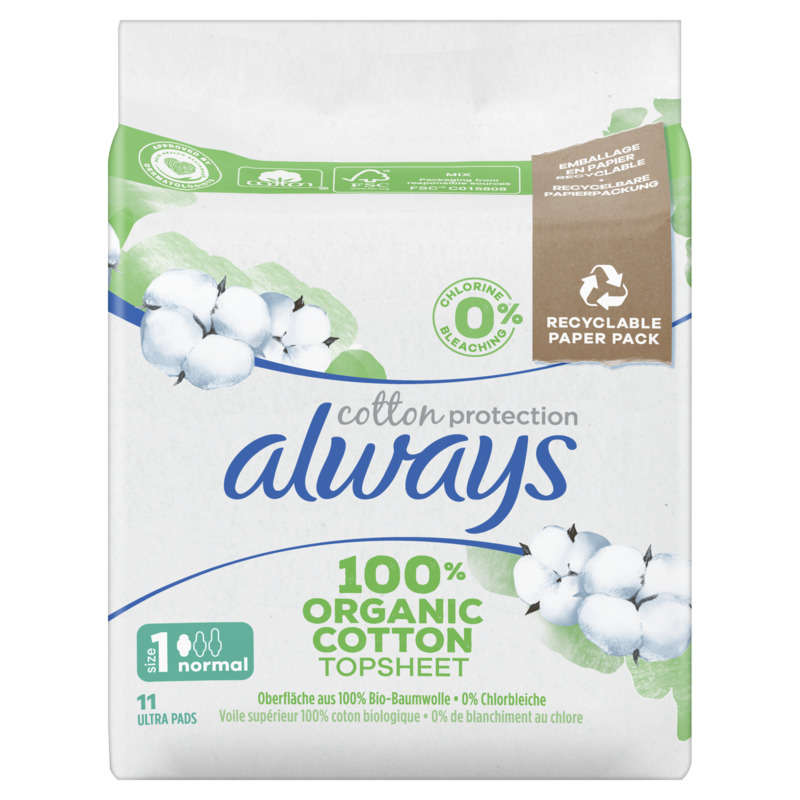 Always Cotton Protection Serviettes Hygiéniques 100% Coton T.1 normal x11