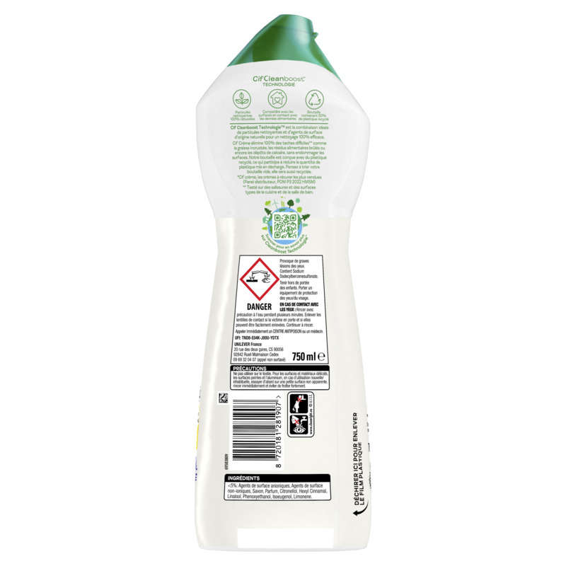 Cif Clean Boost Nettoyant Crème à Récurer Original 750ml