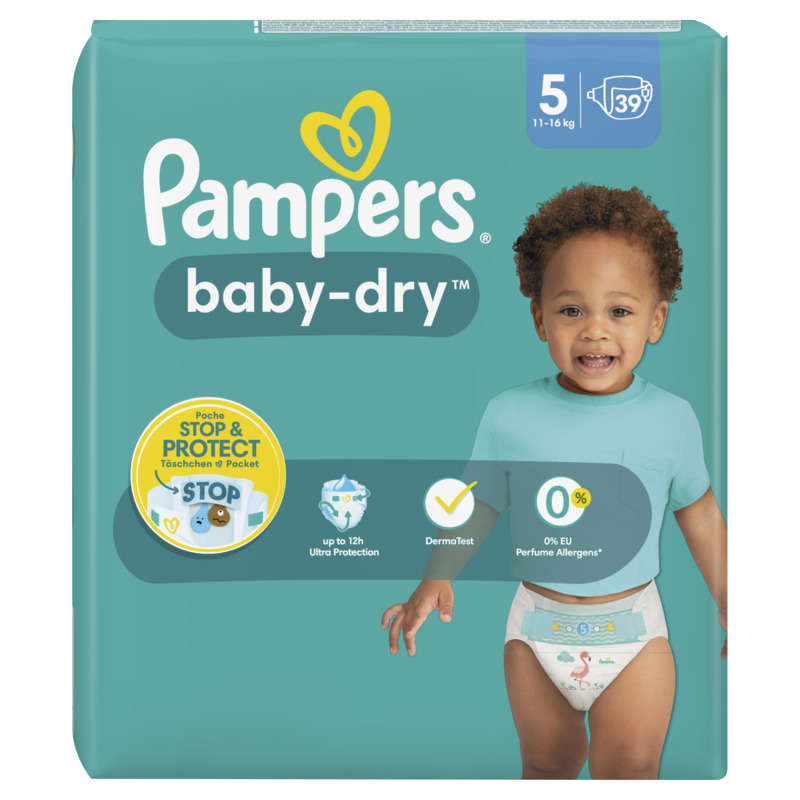 Pampers Baby-Dry Taille 5, 39 Couches, 11kg - 16kg