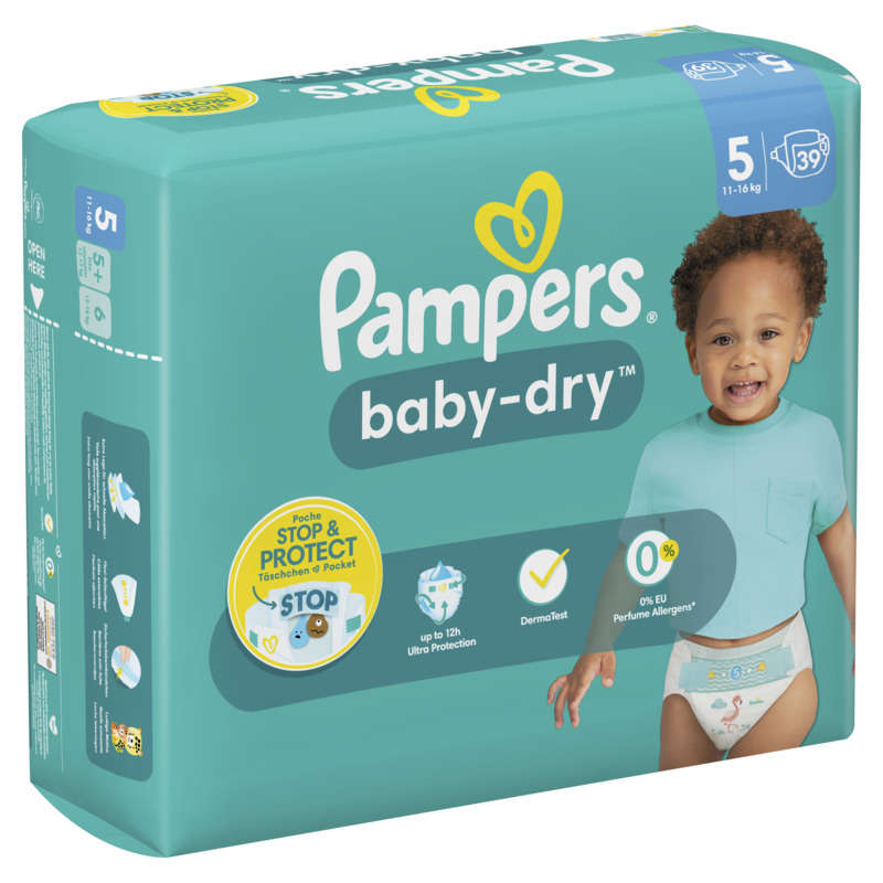 Pampers Baby-Dry Taille 5, 39 Couches, 11kg - 16kg