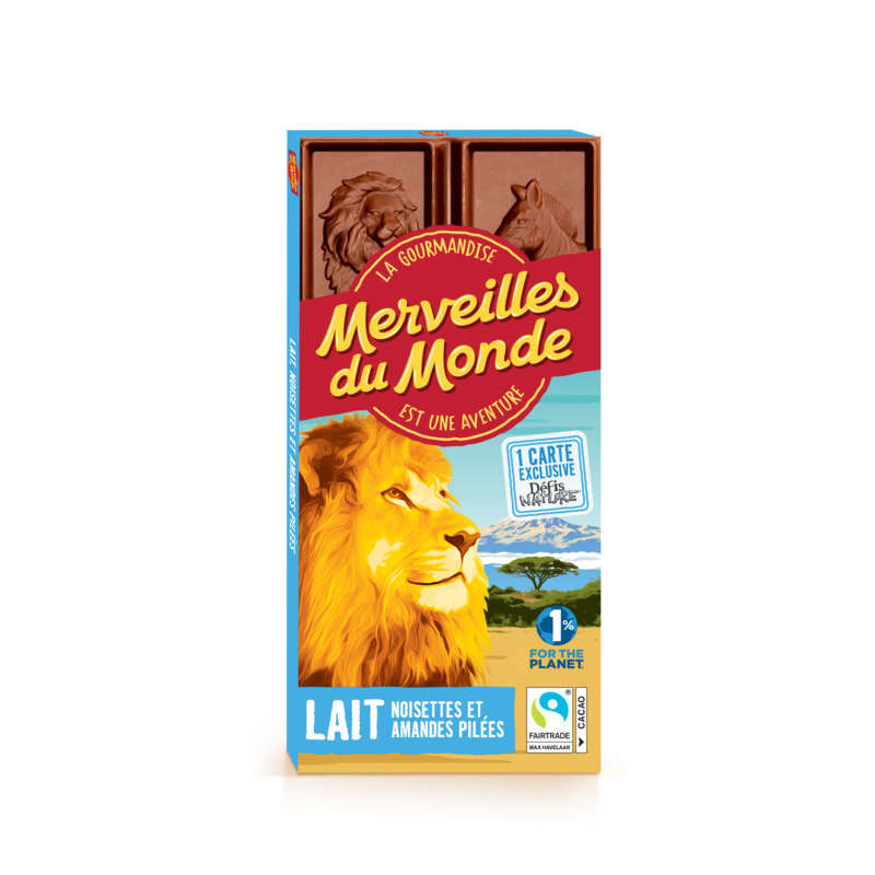 Merveilles Du Monde chocolat au lait, noisettes et amandes pilées 100g