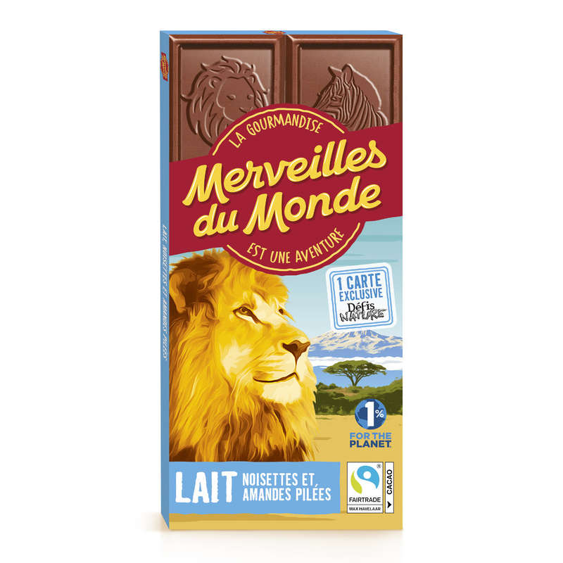 Merveilles Du Monde chocolat au lait, noisettes et amandes pilées 100g