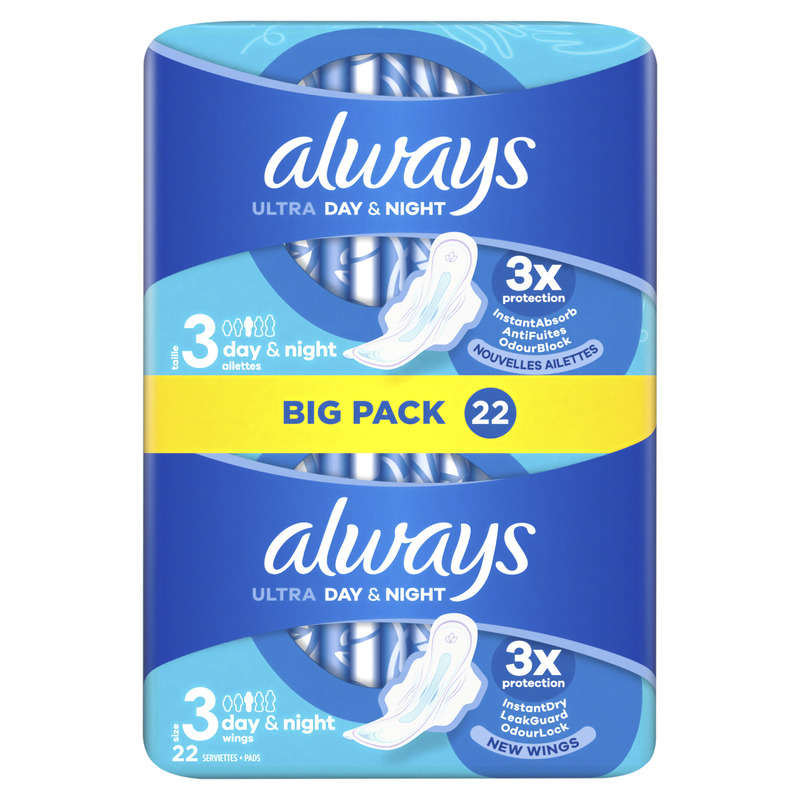 Always ultra serviettes day & night taille 3 ailettes x22 serviettes