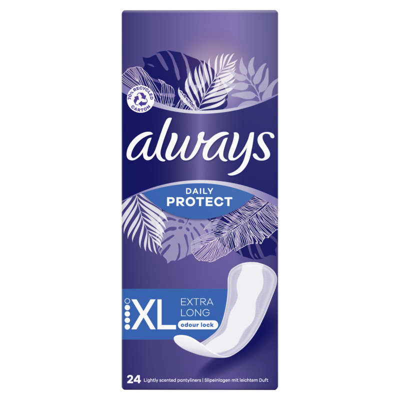 Always dailies protect extra long panty liners odour block technology 24 units