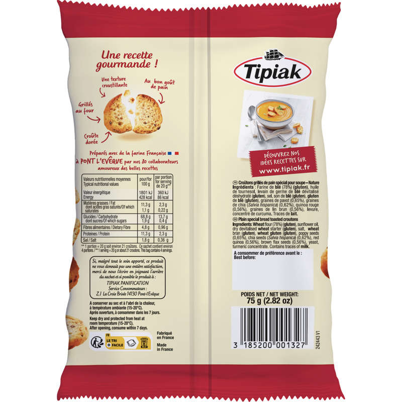 Tipiak Croûtons de Pain Croustillants Nature 75g