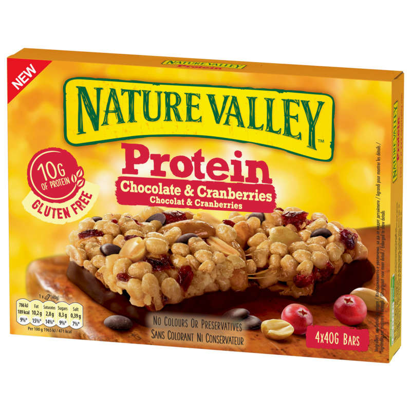 Nature Valley barre de céréales protein chocolat & cranberries 4x40g