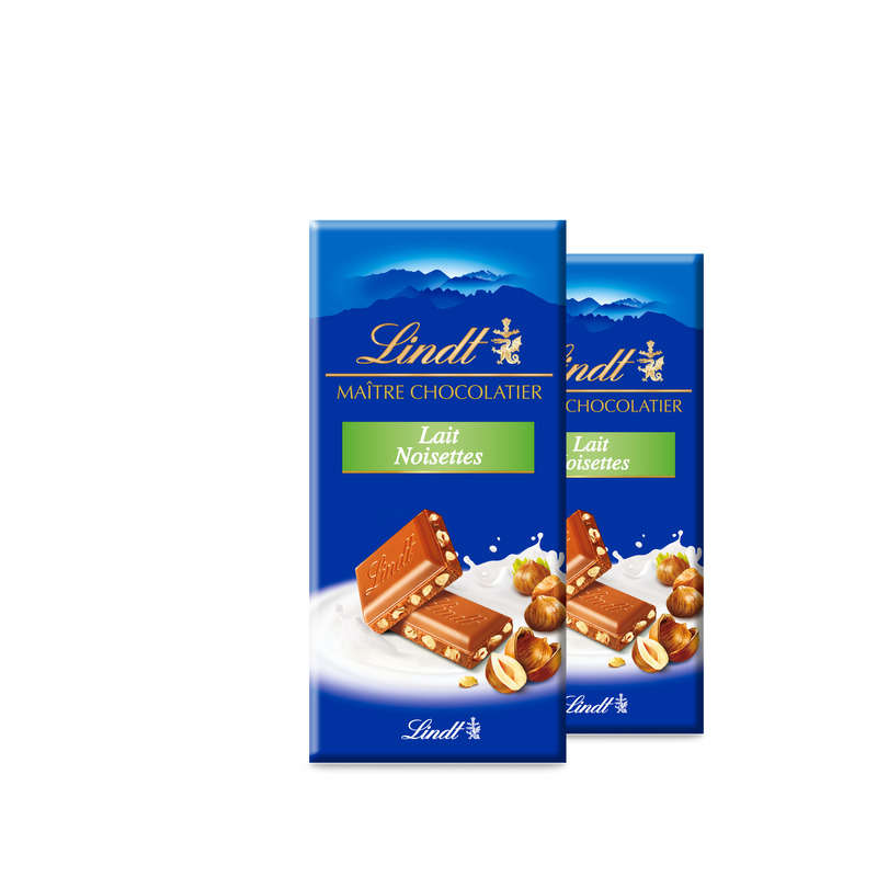 Lindt Tablette de chocolat MAÎTRE CHOCOLATIER Lait Noisettes 100g - Lot de 2