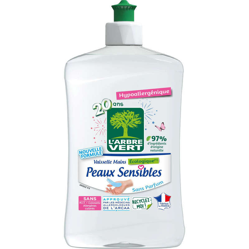 L'Arbre Vert Vaisselle Mains Ecolabel Peaux Sensibles Hypoallergénique 500ml