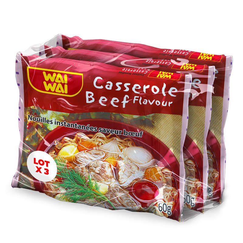 Wai Wai nouilles instantanées saveur bœuf 3x 60g