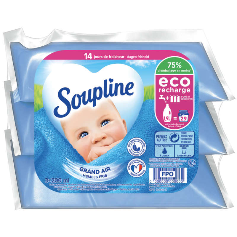 Soupline Concentrated Fabric Softener 3D Grand Air Eco Refills 3x200ml