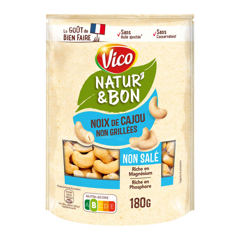 Vico Natur'& bon noix de cajou non grillées non salées 180g