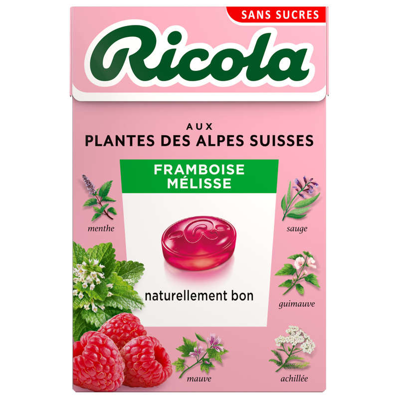 Ricola Plantes des Alpes Suisses sans Sucres Framboise Mélisse 50g