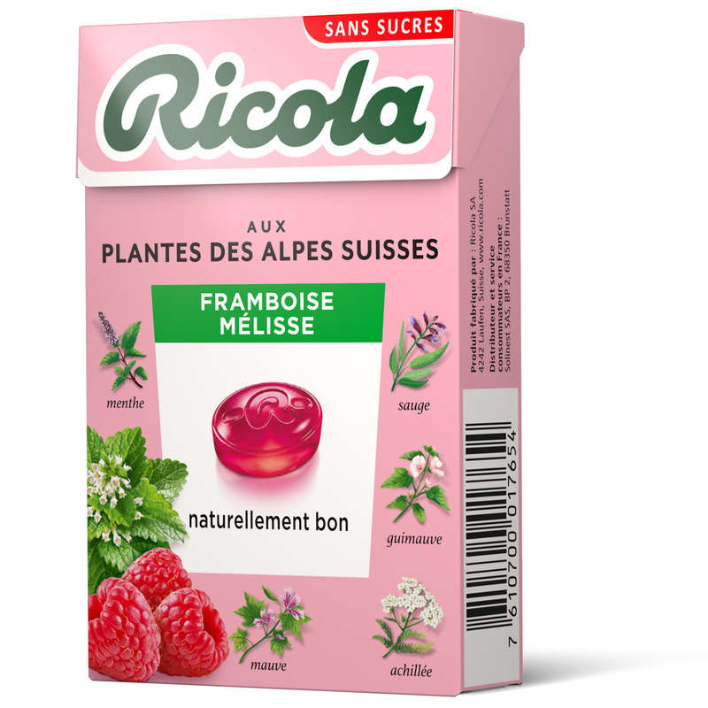 Ricola Swiss Alpine Plants Sugar Free Raspberry Lemon Balm 50g