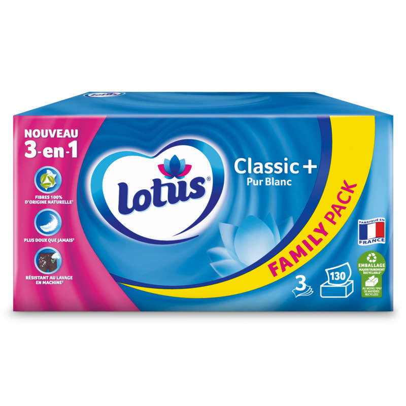 Lotus Classic+ Pure White Family Pack Tissue Box x130