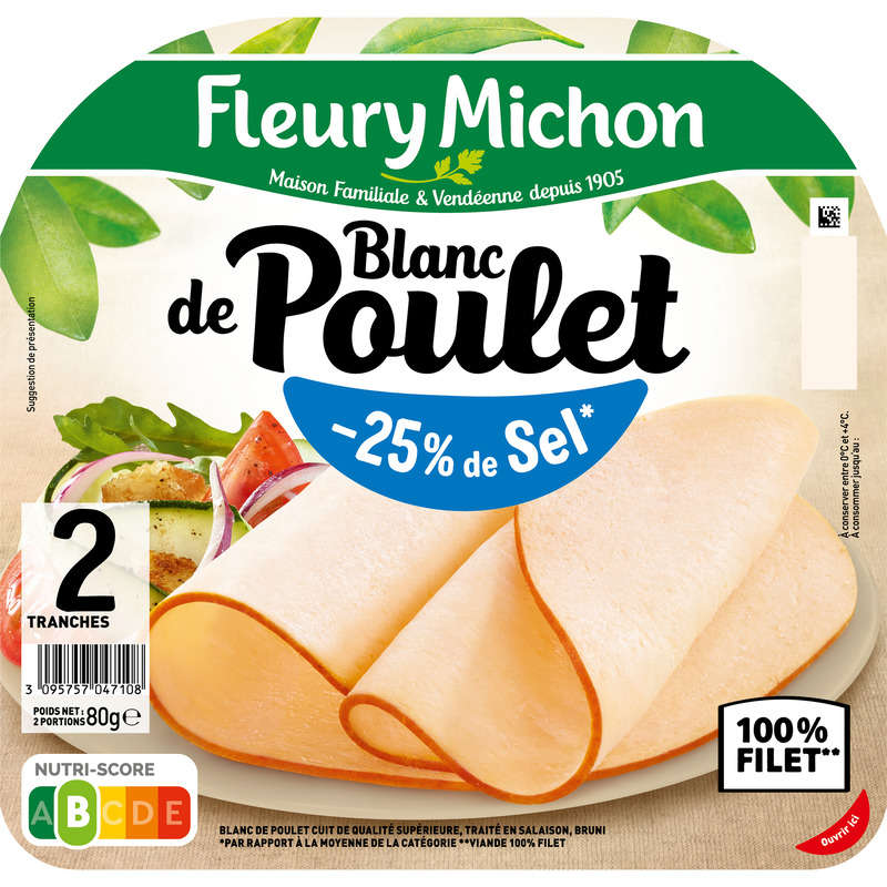 Fleury Michon Blanc De Poulet -25% De Sel X2