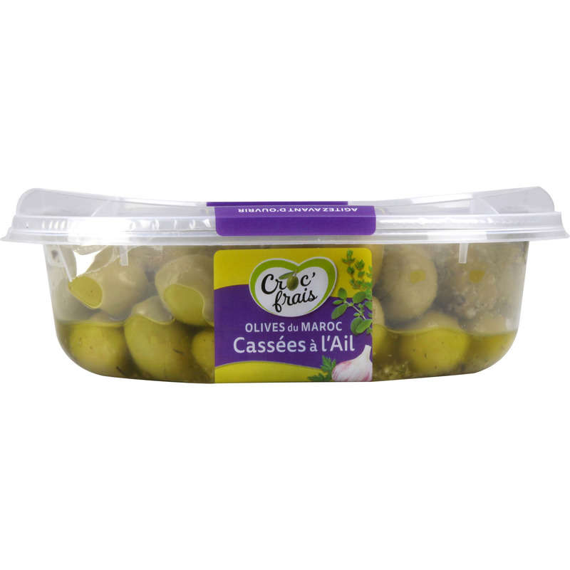 Croc'Frais Olives Vertes Entières Cassées à l'ail 250g